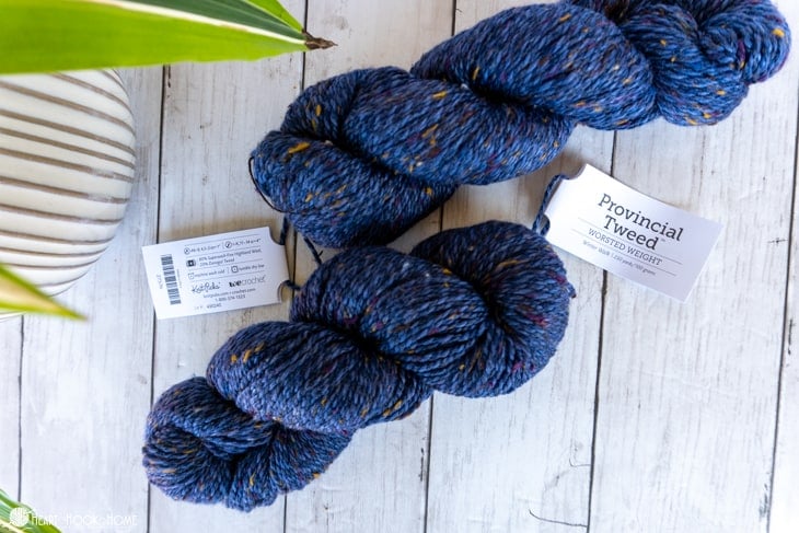2 skeins of Provincial Tweed from WeCrochet in the “Winter Walk” colorway.