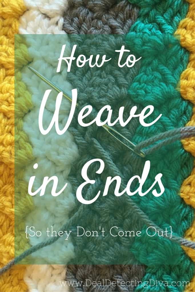 Partially weaved in yarn ends on a crocheted piece.