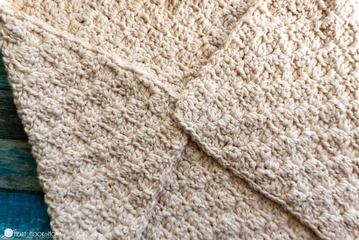 Sample of a neutral tone of the Newborn Hooded Towel Crochet Pattern.